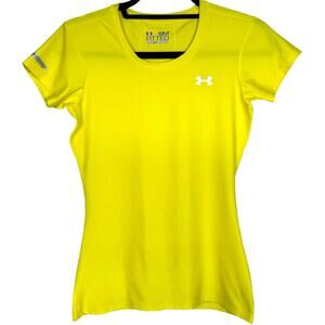 Under Armour HeatGear Athletic Shirt V-Neck Top Athleisure Yellow Womens S